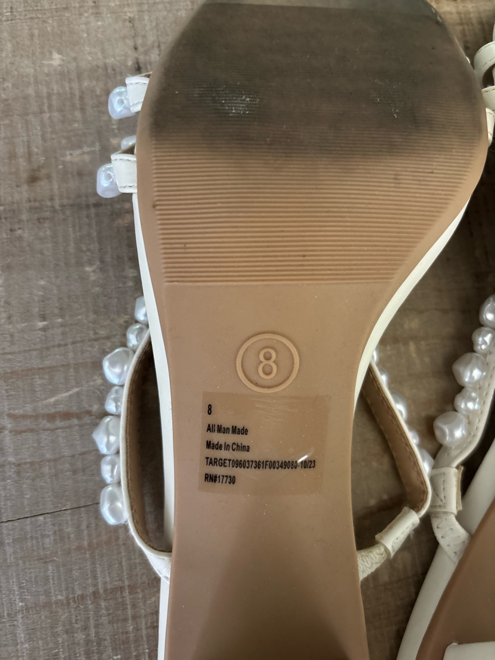 a.new.day Cream Pearl-Embellished Women’s size 8 Heeled Sandals - Picture 3 of 5
